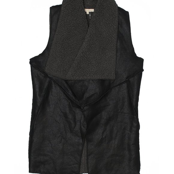 Cherish Size XS Black Faux Fur Pleather Leather Sleeveless Vest Open Front Fall - Picture 2 of 4